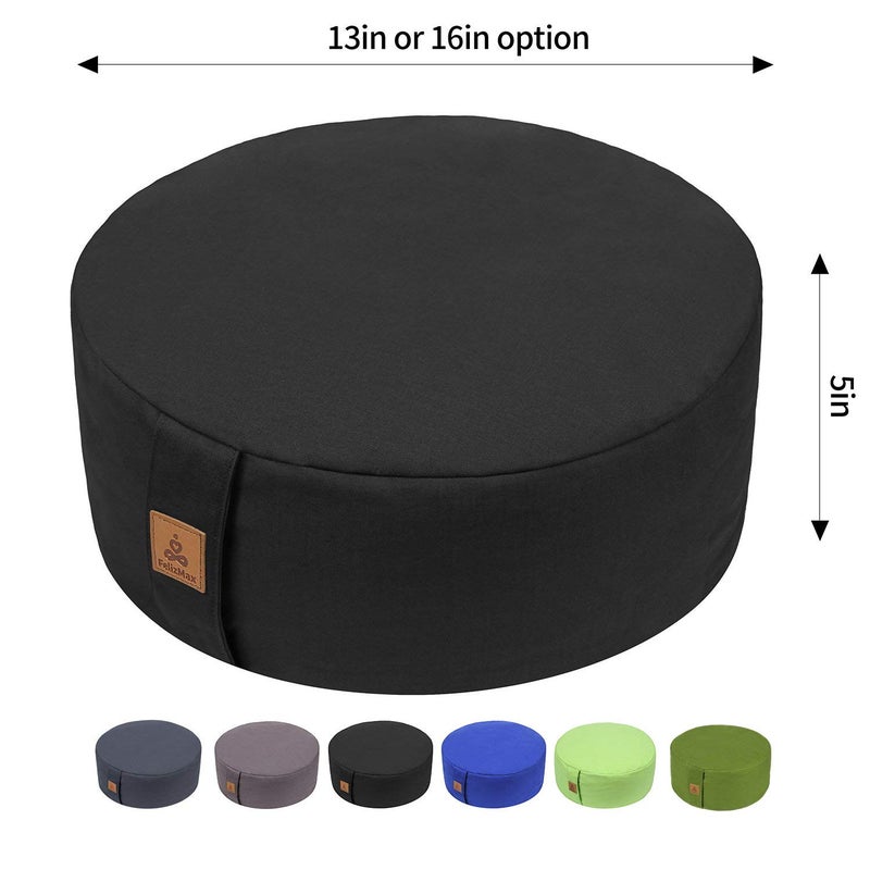 FelizMax Zafu Buckwheat Meditation Cushion,D=33cm/41cm H=14cm,Round Zabuton Meditation Pillow,Yoga Bolster Kneeling Pillow Premium Yoga Pillow Sitting on Floor Zippered Cotton Cover-41cm, Light Grey - Image 5